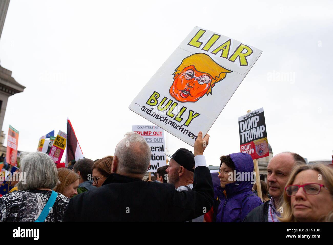 Protesters in Trafalgar Square, London, on the second day of the state visit to the UK by US President Donald Trump. Photo credit should read: Katie Collins/EMPICS/Alamy Stock Photo