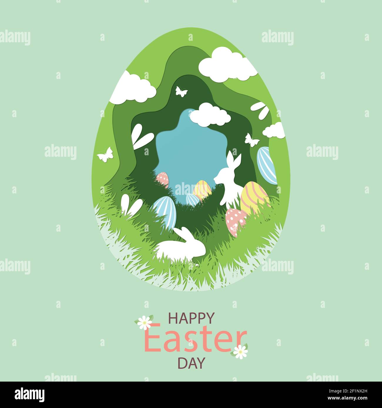 Paper-cut large Easter egg with holiday elements - Vector illustration Stock Vector
