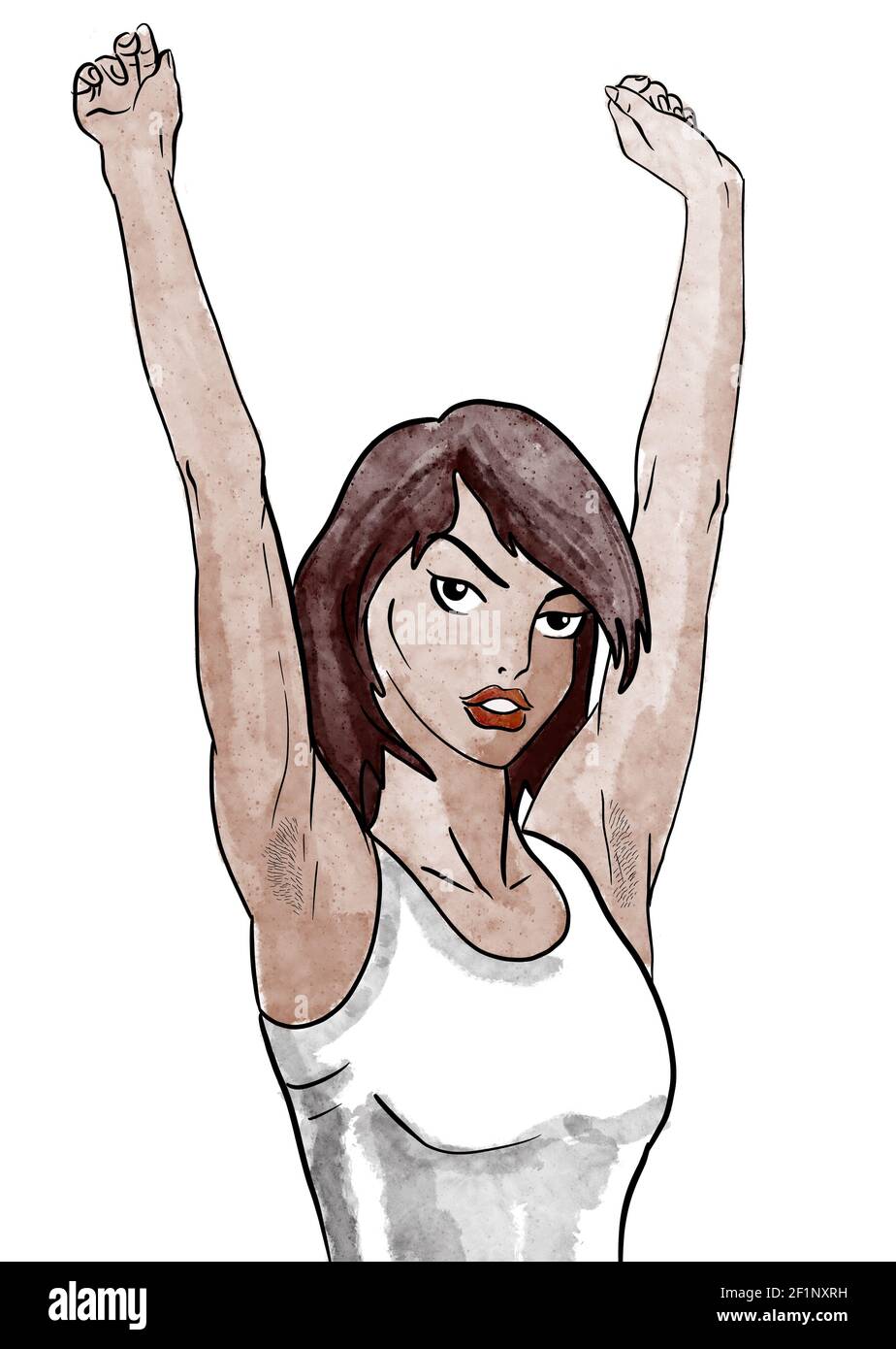 girl with her arms in the air hand drawn illustration Stock Photo