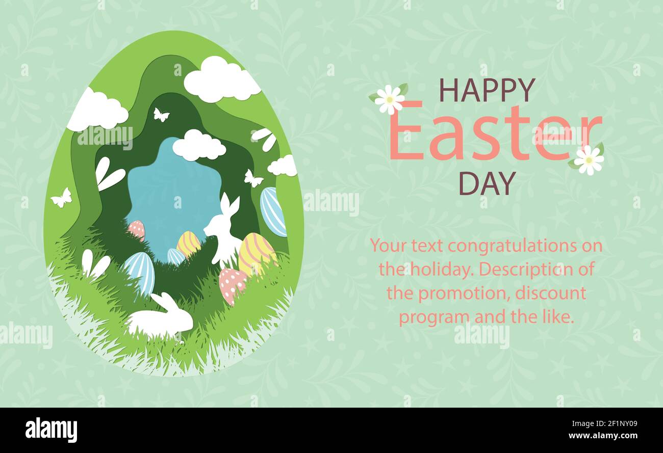 Paper-cut large Easter egg with holiday elements - Vector illustration Stock Vector