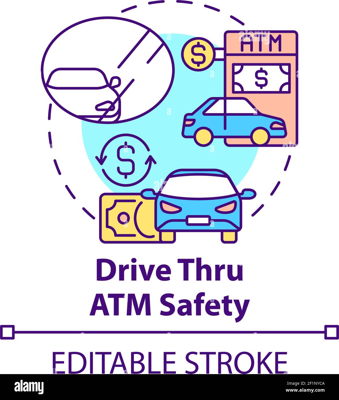 Drive thru ATM safety concept icon Stock Vector