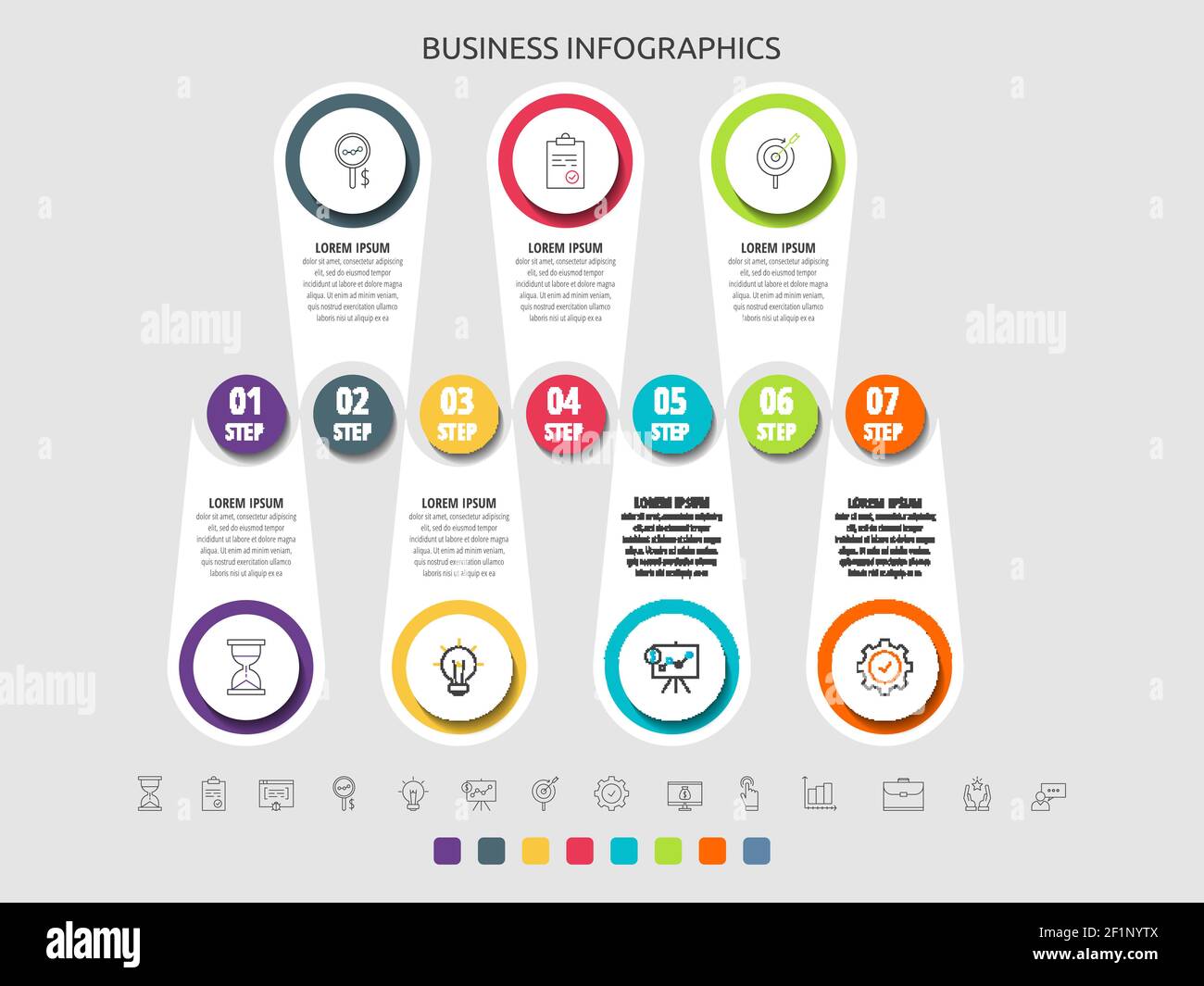 Business vector infographic circles for seven label, diagram, graph ...