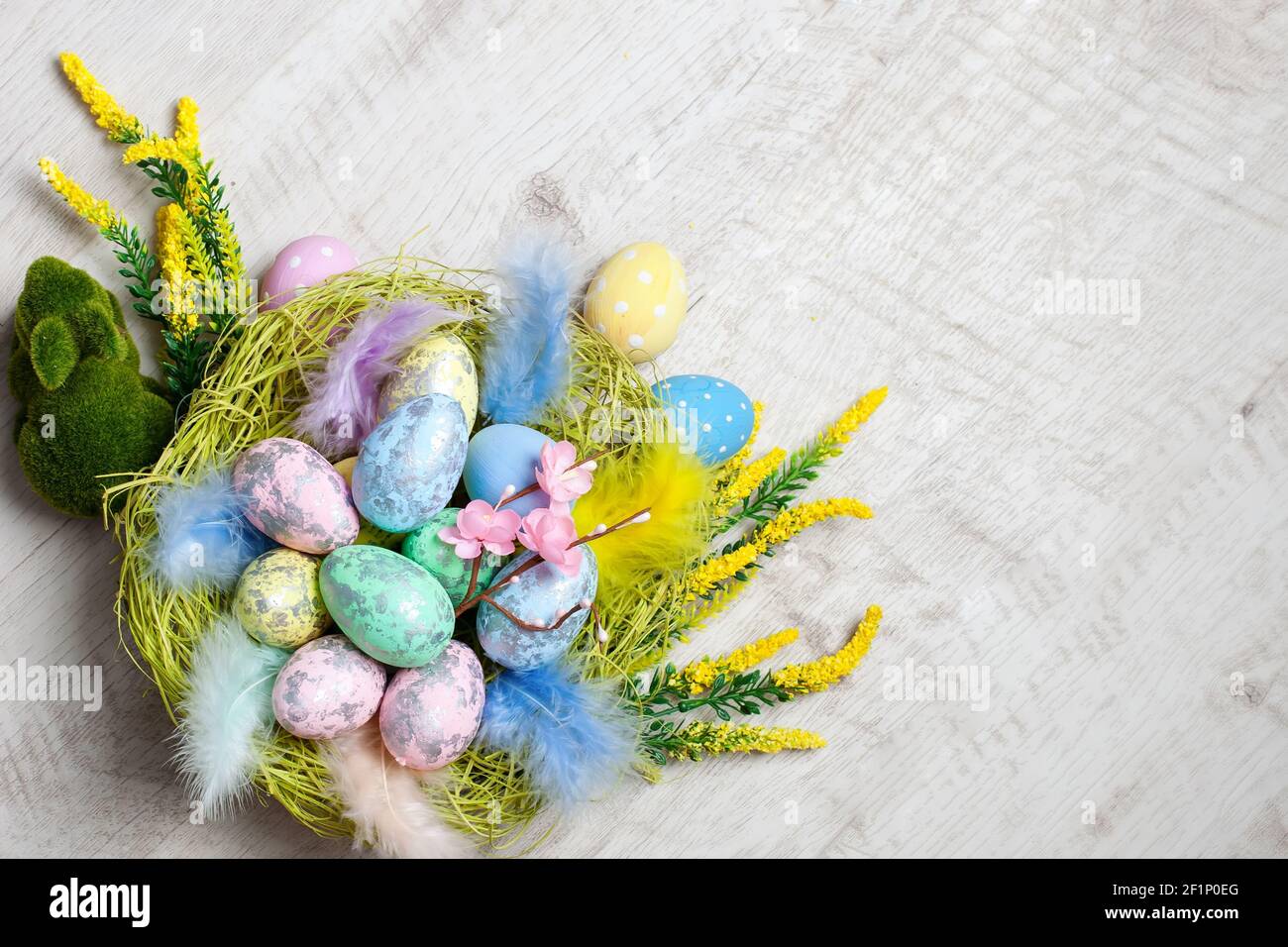 Happy Easter. Congratulatory easter background. Background with copy space. Selective focus. Horizontal. Stock Photo