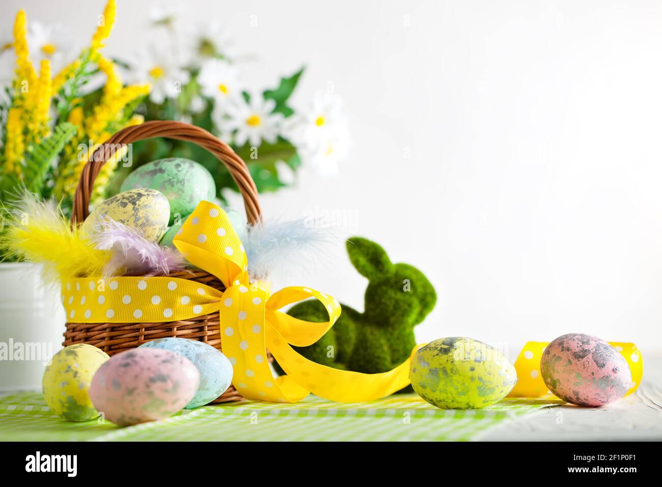 Happy Easter. Congratulatory easter background. Background with copy space. Selective focus. Horizontal. Stock Photo