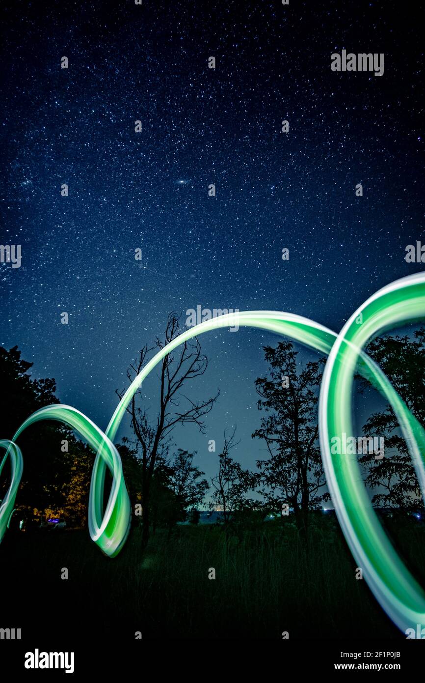 Neon lights on nature at night Stock Photo