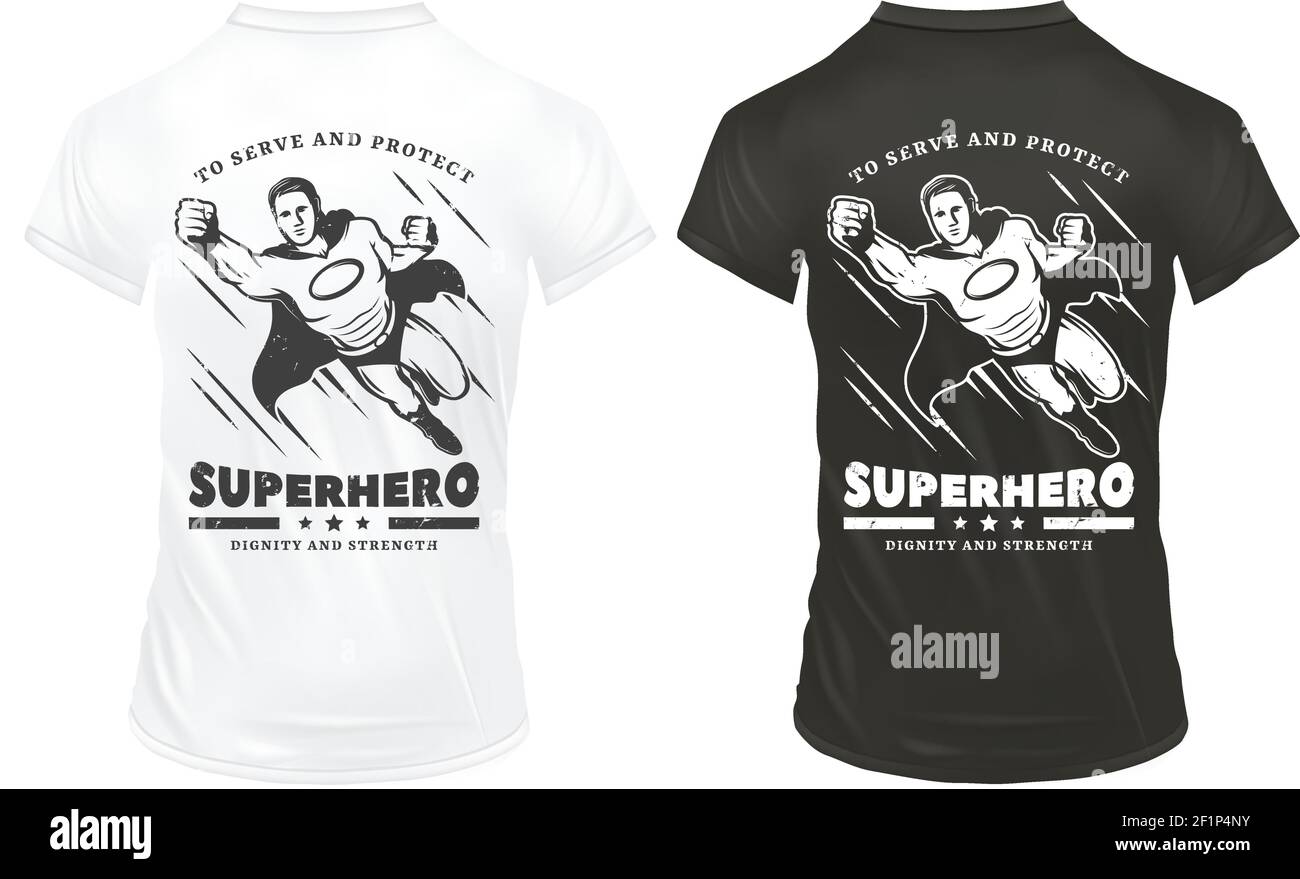 Vintage superhero prints template with letterings and flying powerful ...
