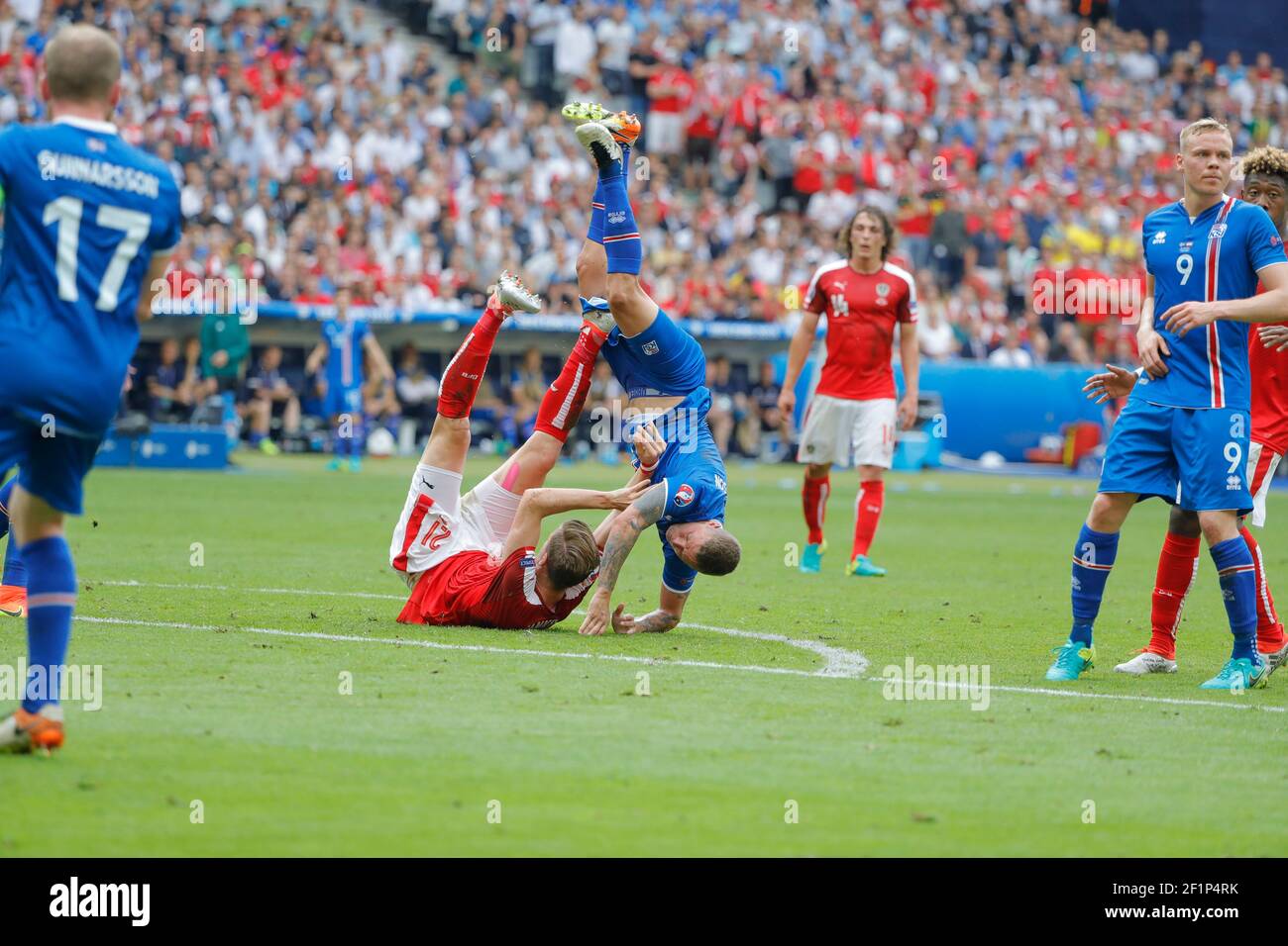 Ragnar Sigurdsson, Marc Janko during the UEFA Euro 2016, Group F football match between Iceland and Austria on June 22, 2016 at Stade de France in Saint-Denis, France - Photo Stephane Allaman / DPPI Stock Photo