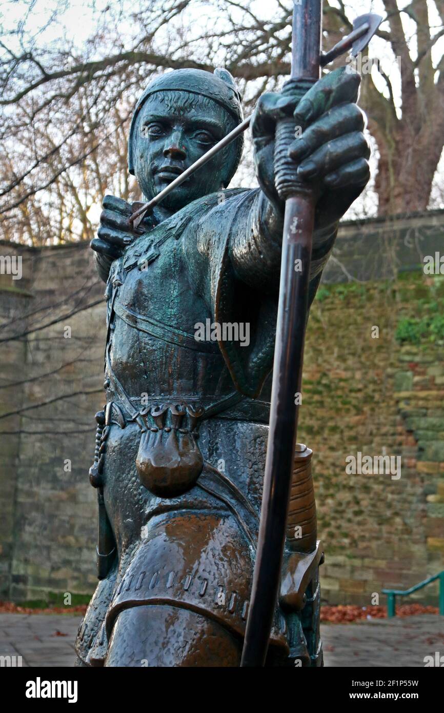 Robin Hood statue, in Nottingham Castle, a symbol for the city of Nottingham and Nottinghamshire county, England, United Kingdom. Stock Photo