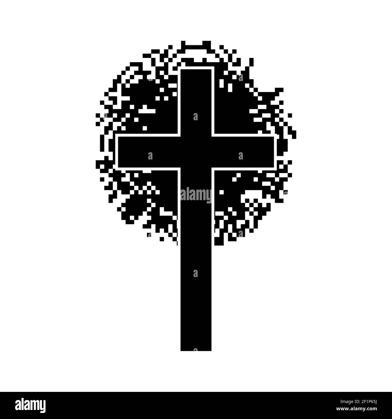 Christian cross with abstract dotted sun rays. Christian cross icon