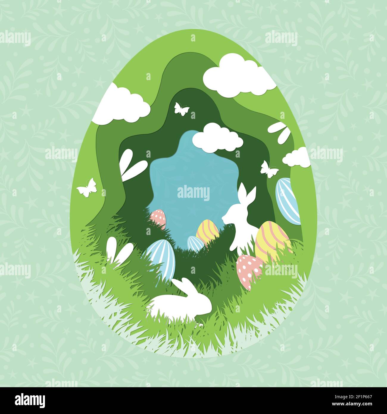 Paper-cut large Easter egg with holiday elements - Vector illustration Stock Vector
