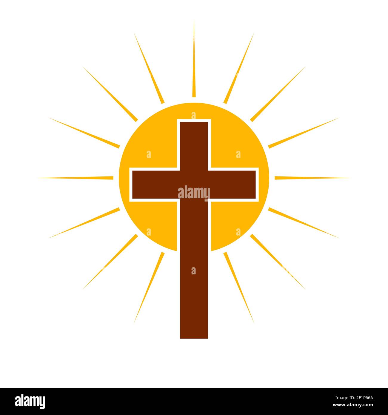 Christian cross with sun rays. Christian cross icon. Abstract religion