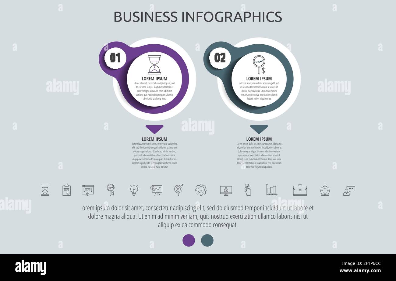 Circles vector infographic with 2 step, icons. Timeline used for ...