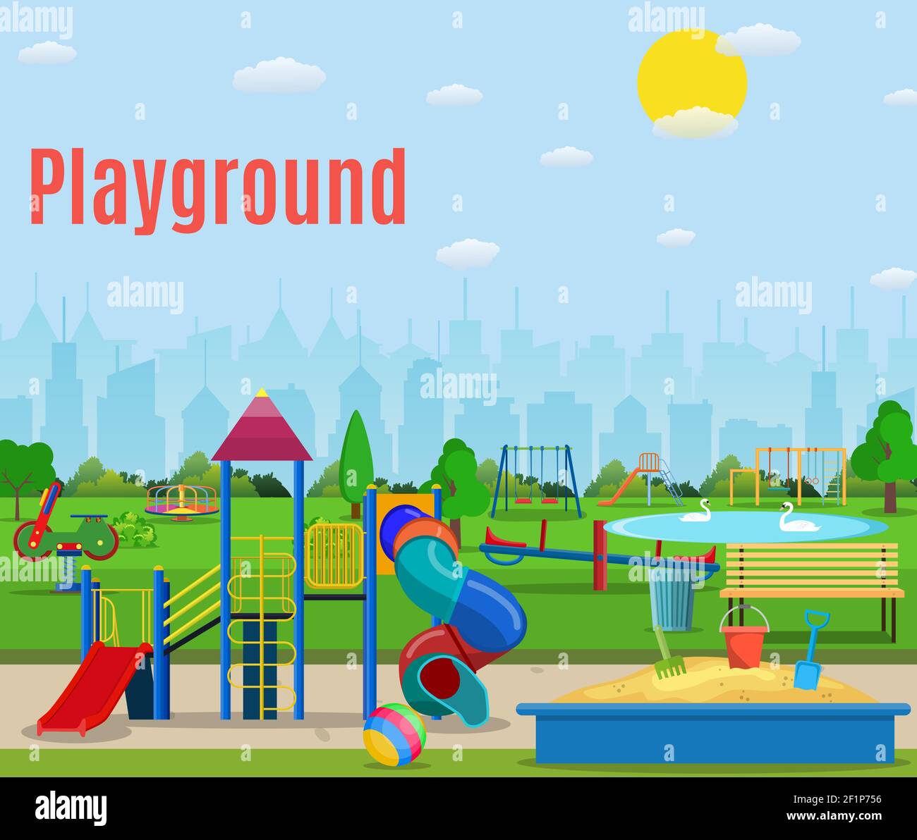 Kids Playground Cartoon Concept Background Stock Vector Image And Art Alamy