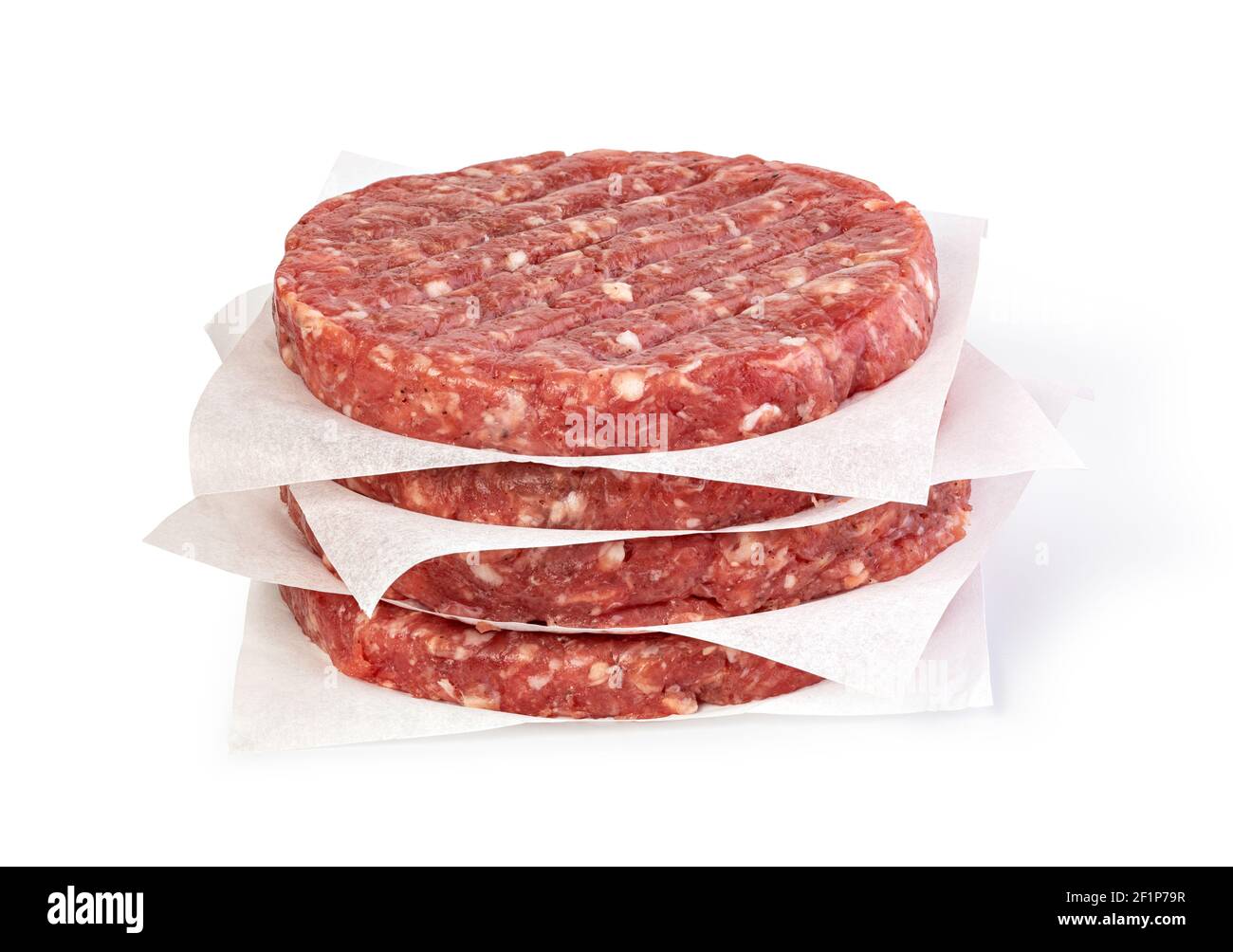 Fresh raw burger meat on white background Stock Photo