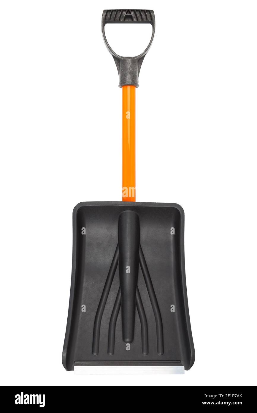 small plastic snow shovel, isolated on white background - front side, Stock Photo
