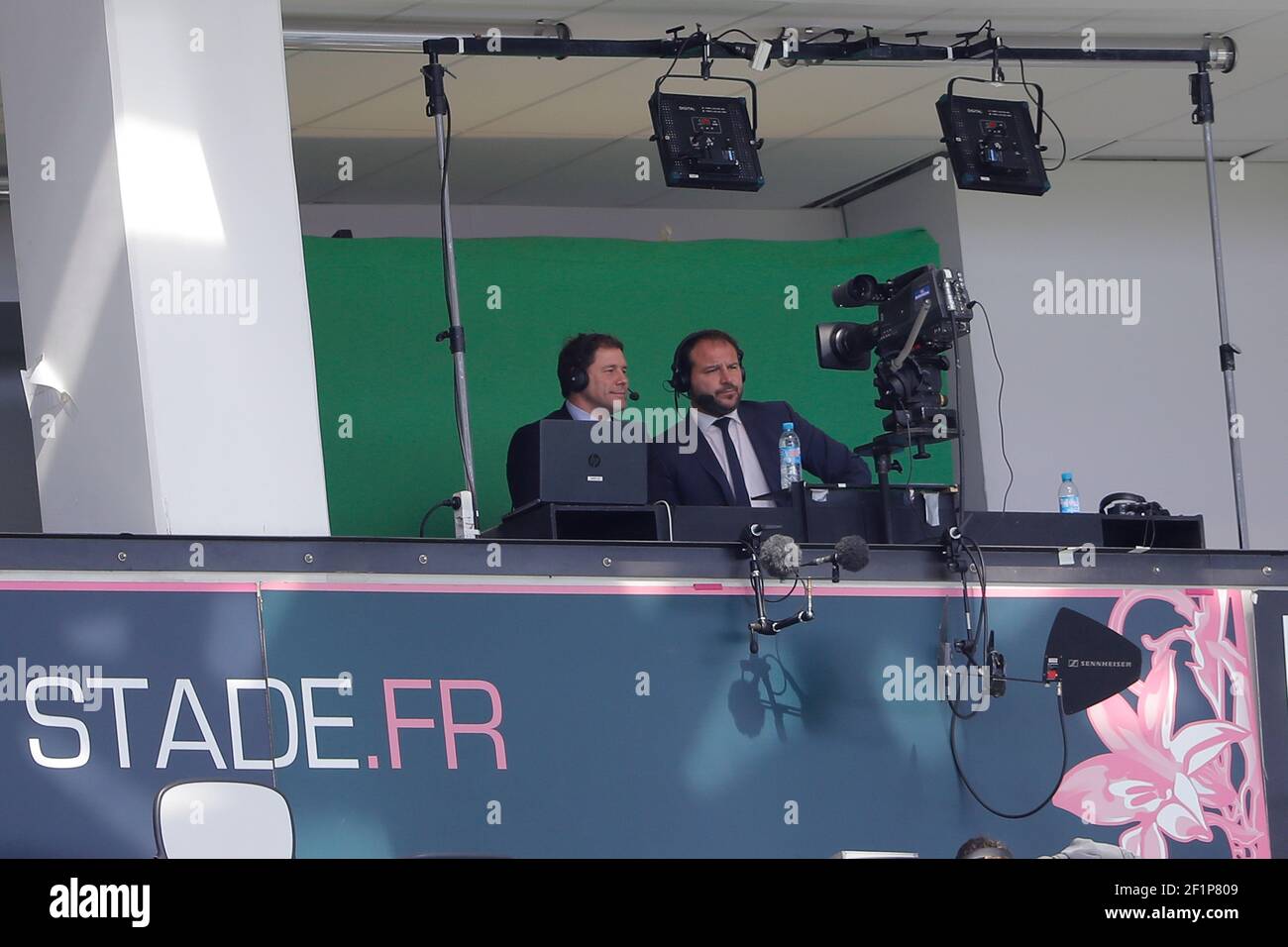 TV presenters of Canal + during the French Championship Top 14 Rugby Union match between Stade Francais Paris and Castres Olympique on September 10, 2016 at Jean Bouin stadium in Paris, France -
