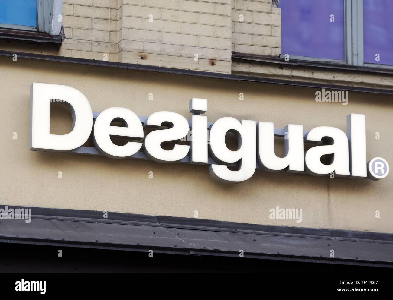 Desigual logo of a clothing brand seen over the entrance to a brand store  in Kiev. (Photo by Pavlo Gonchar / SOPA Images/Sipa USA Stock Photo - Alamy