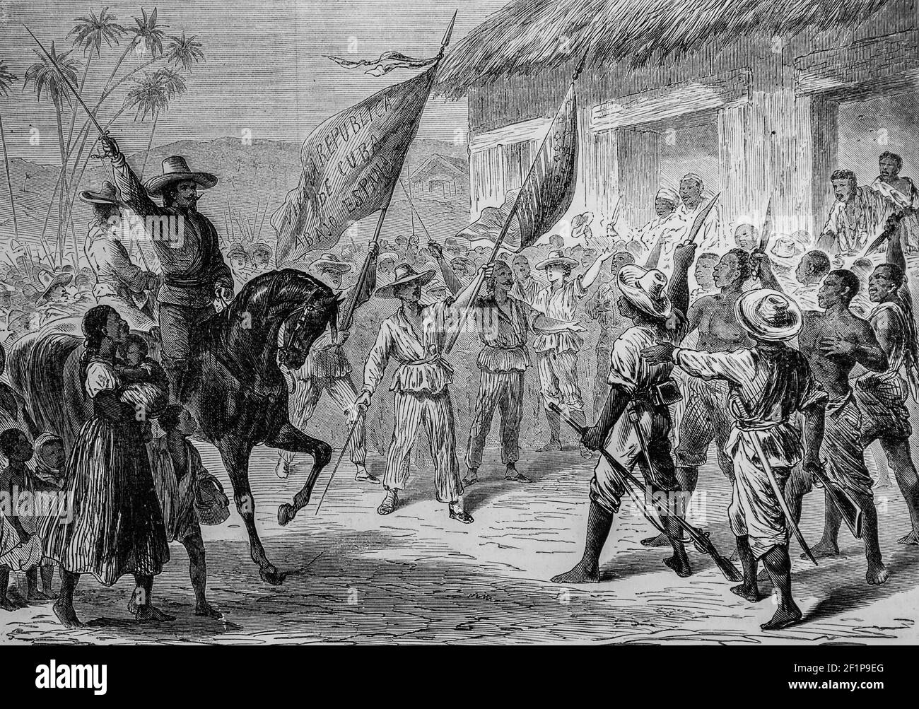 evenement de cuba les creoles proclamant le gouvernement provisoire de l'ile, l'univers illustre,editeur michele levy 1869 Stock Photo