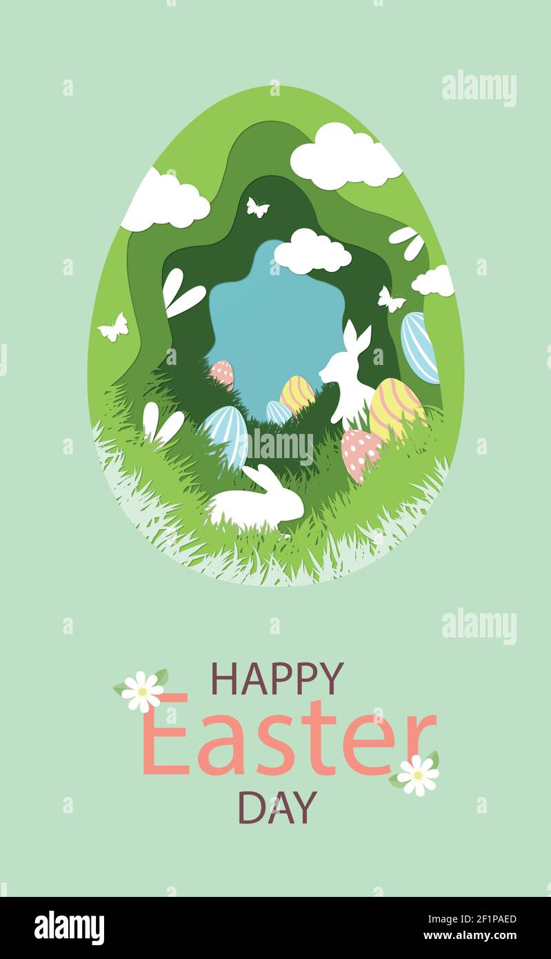 Paper-cut large Easter egg with holiday elements - Vector illustration Stock Vector