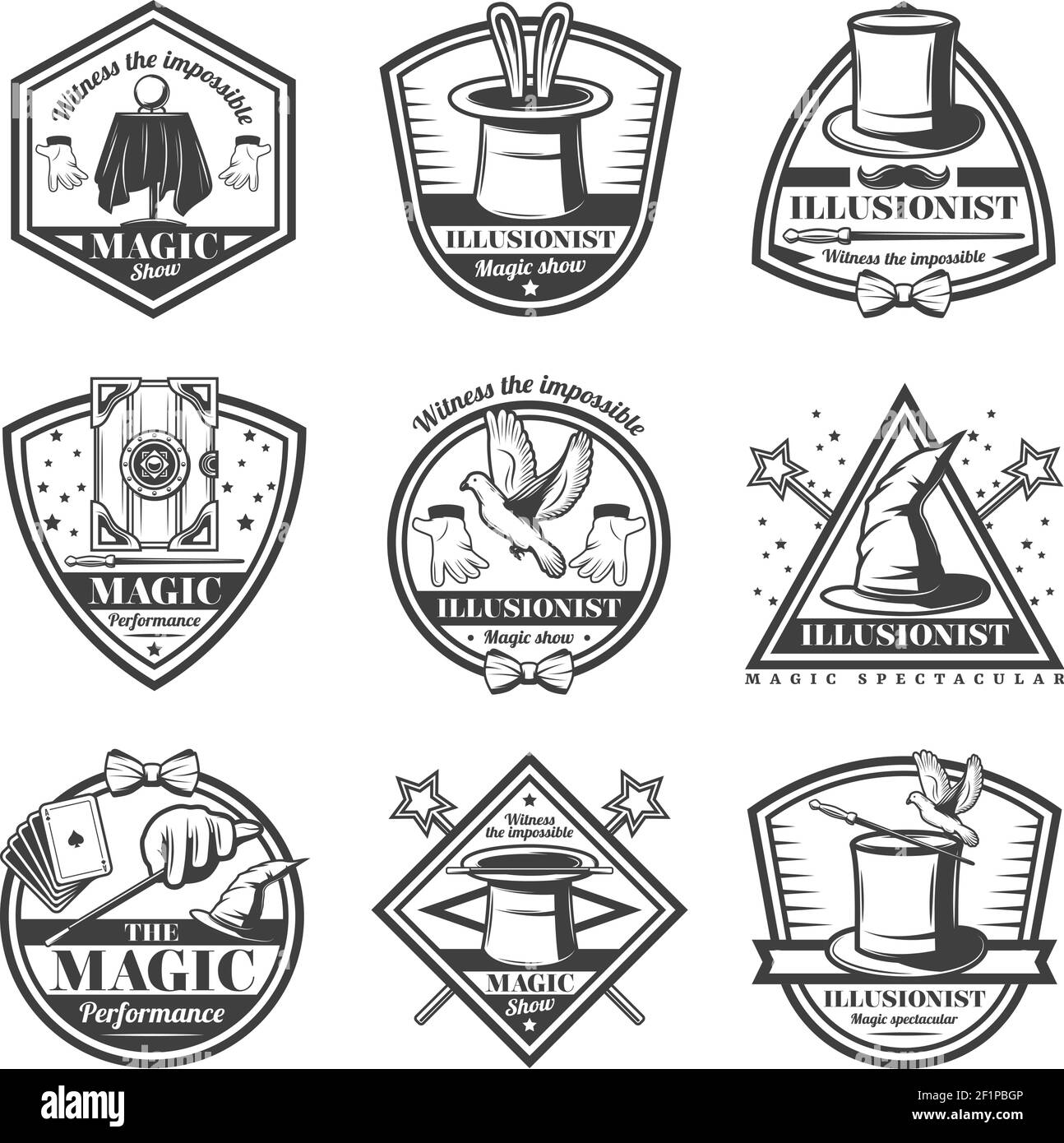 Vintage monochrome magic show labels set with inscriptions animals ...