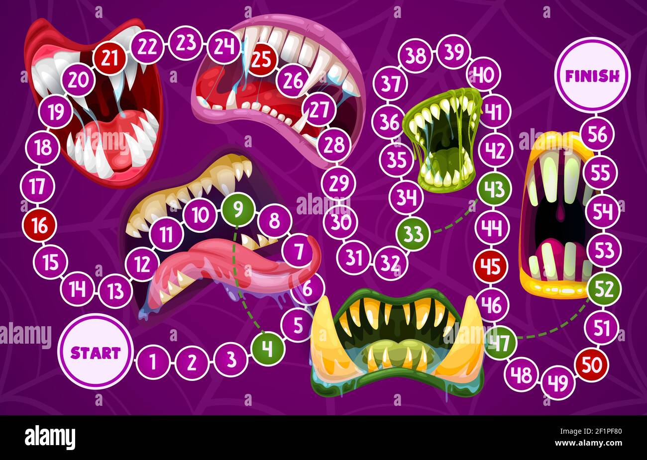 Halloween monsters board game, children activity vector design. Dice ...
