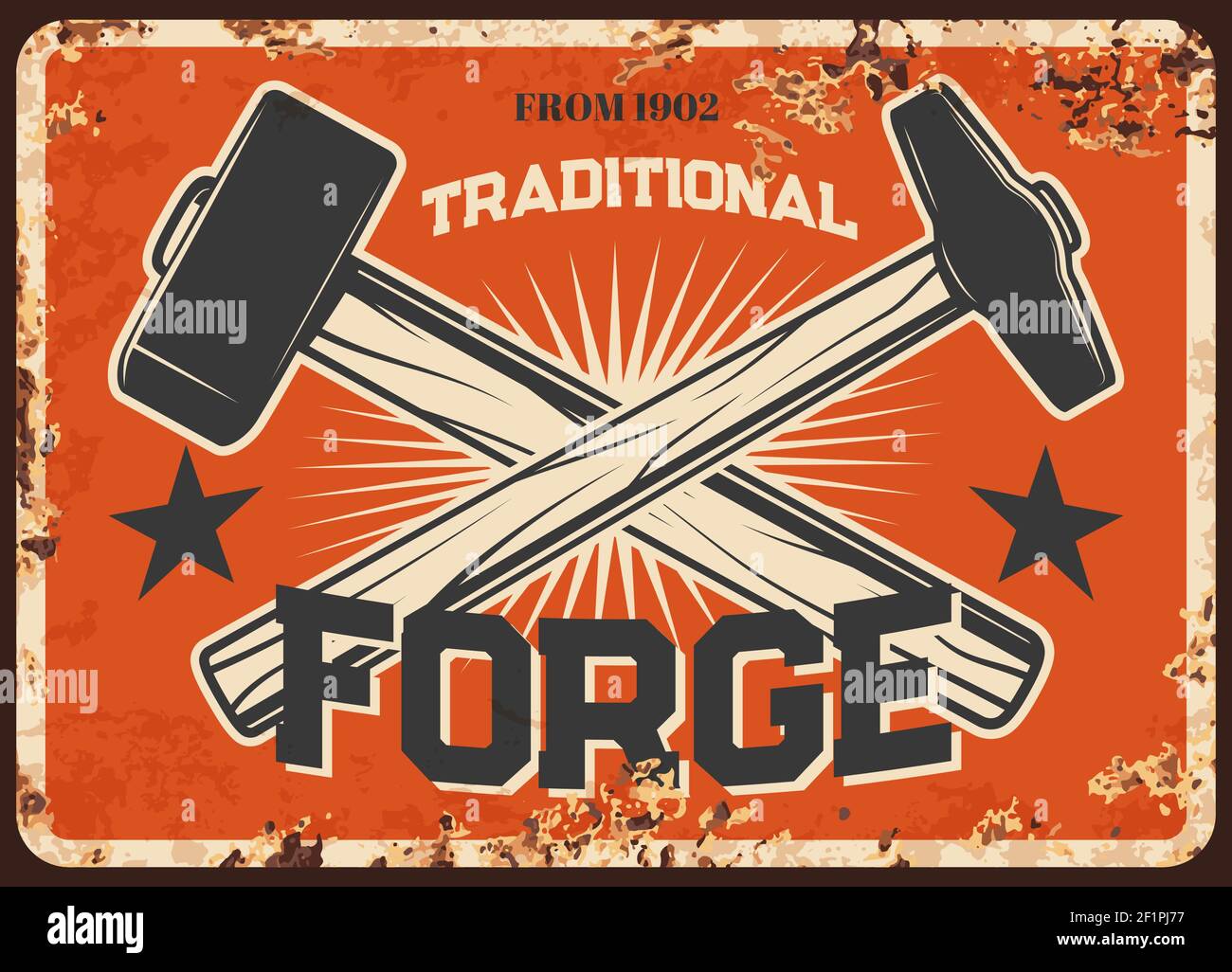 Traditional blacksmith rusty metal plate. Crossed smith