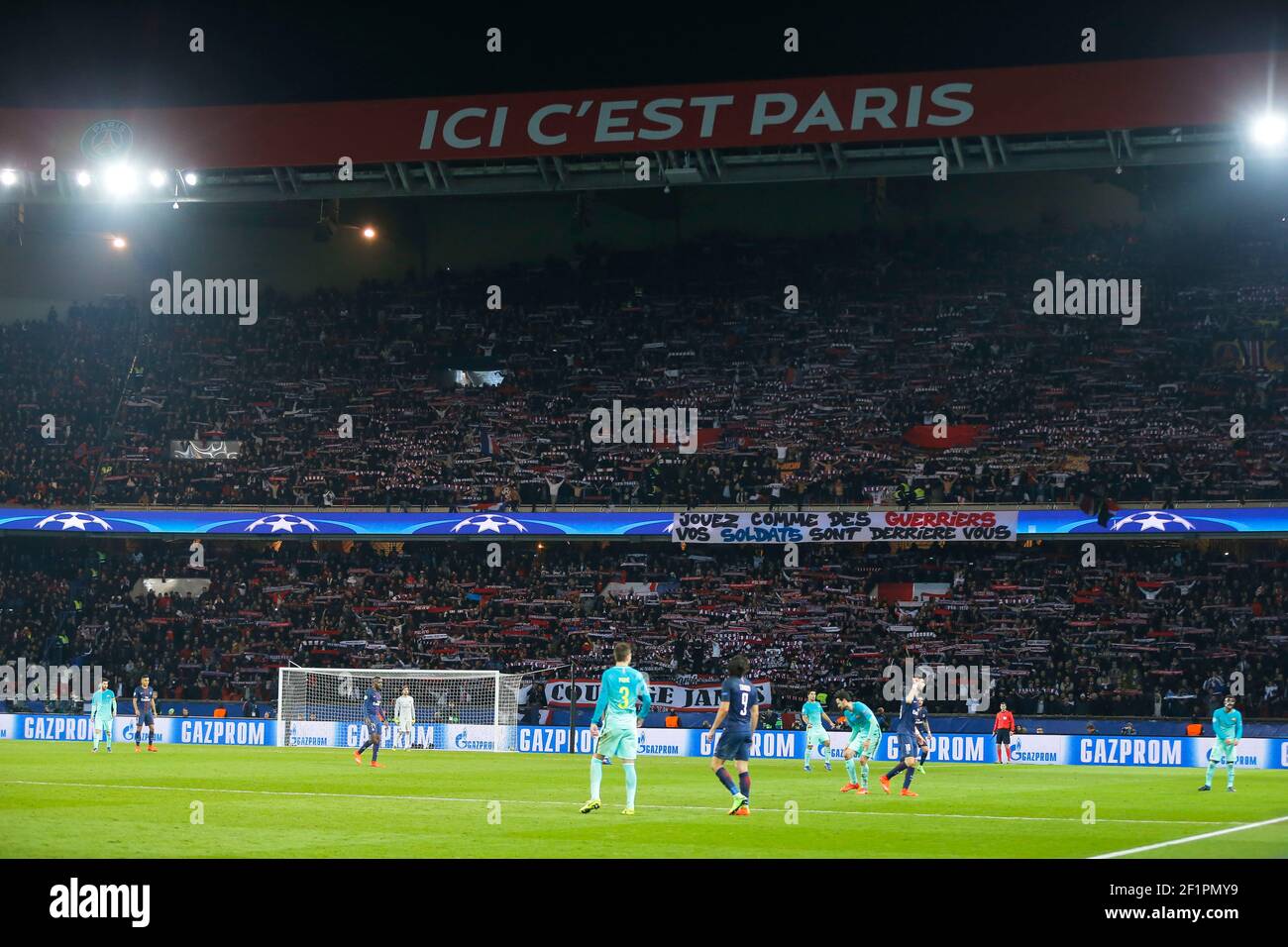 Supporters of PSG during the UEFA Champions League, round of 16, 1st leg  between Paris Saint-Germain and FC Barcelona on february 14, 2017 at Parc  des Princes stadium in Paris, France -