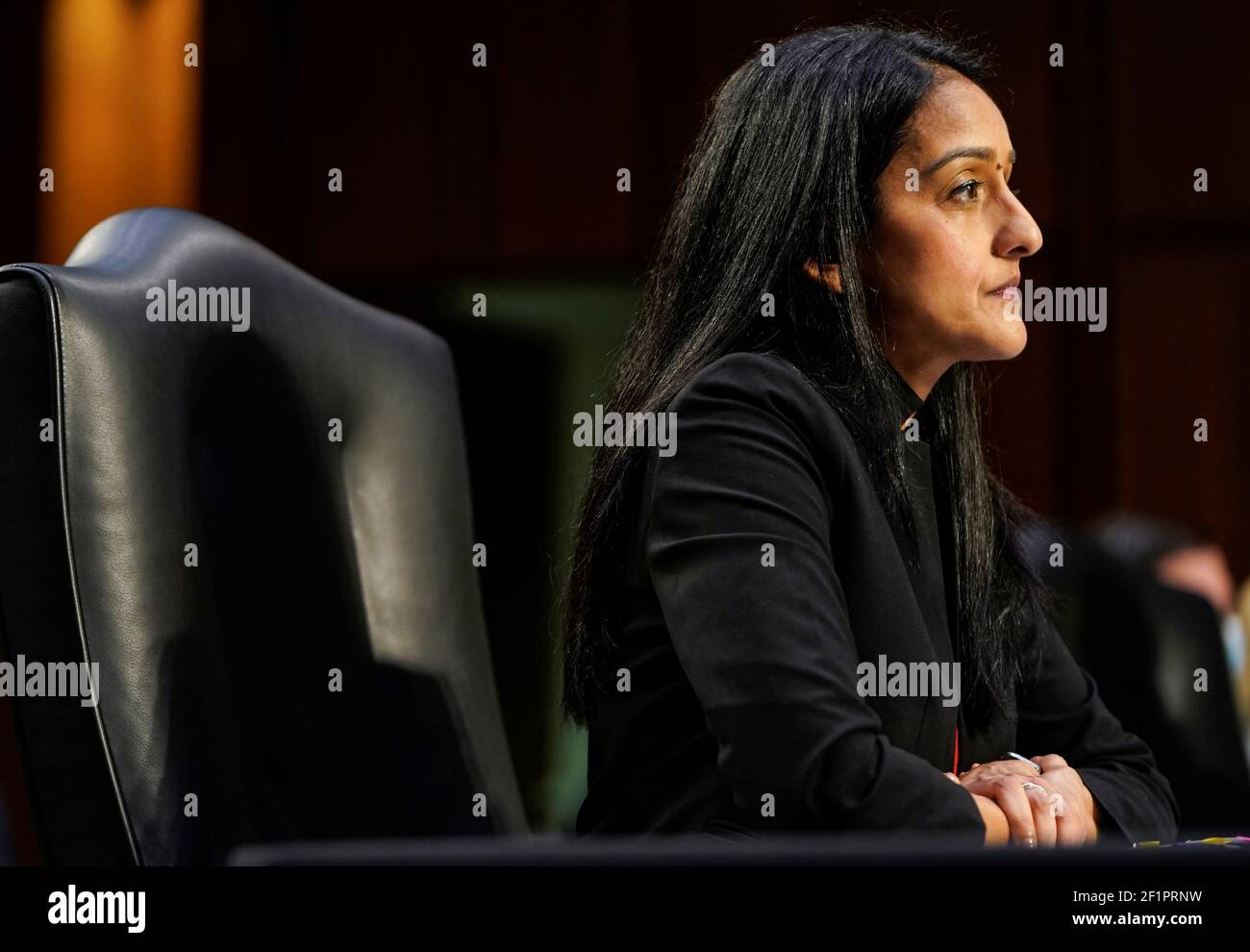 Nominee to be Associate Attorney General Vanita Gupta testifies before the Senate Judiciary Committee during her confirmation hearing on Capitol Hill in Washington, U.S., March 9, 2021. REUTERS/Joshua Roberts Stock Photo