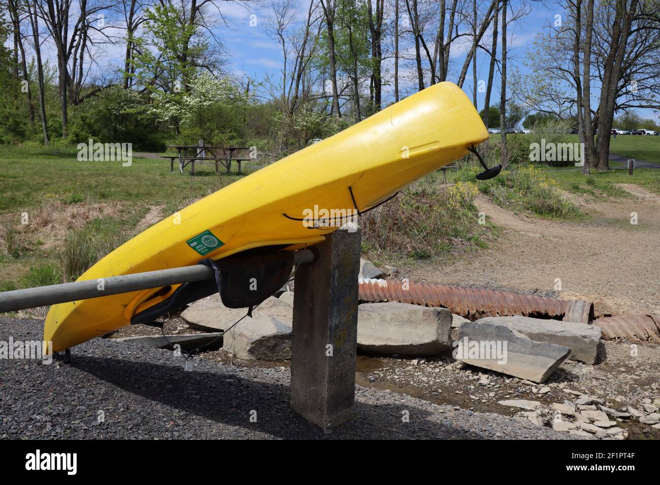 The yellow kayak is out of the water Stock Photo Alamy
