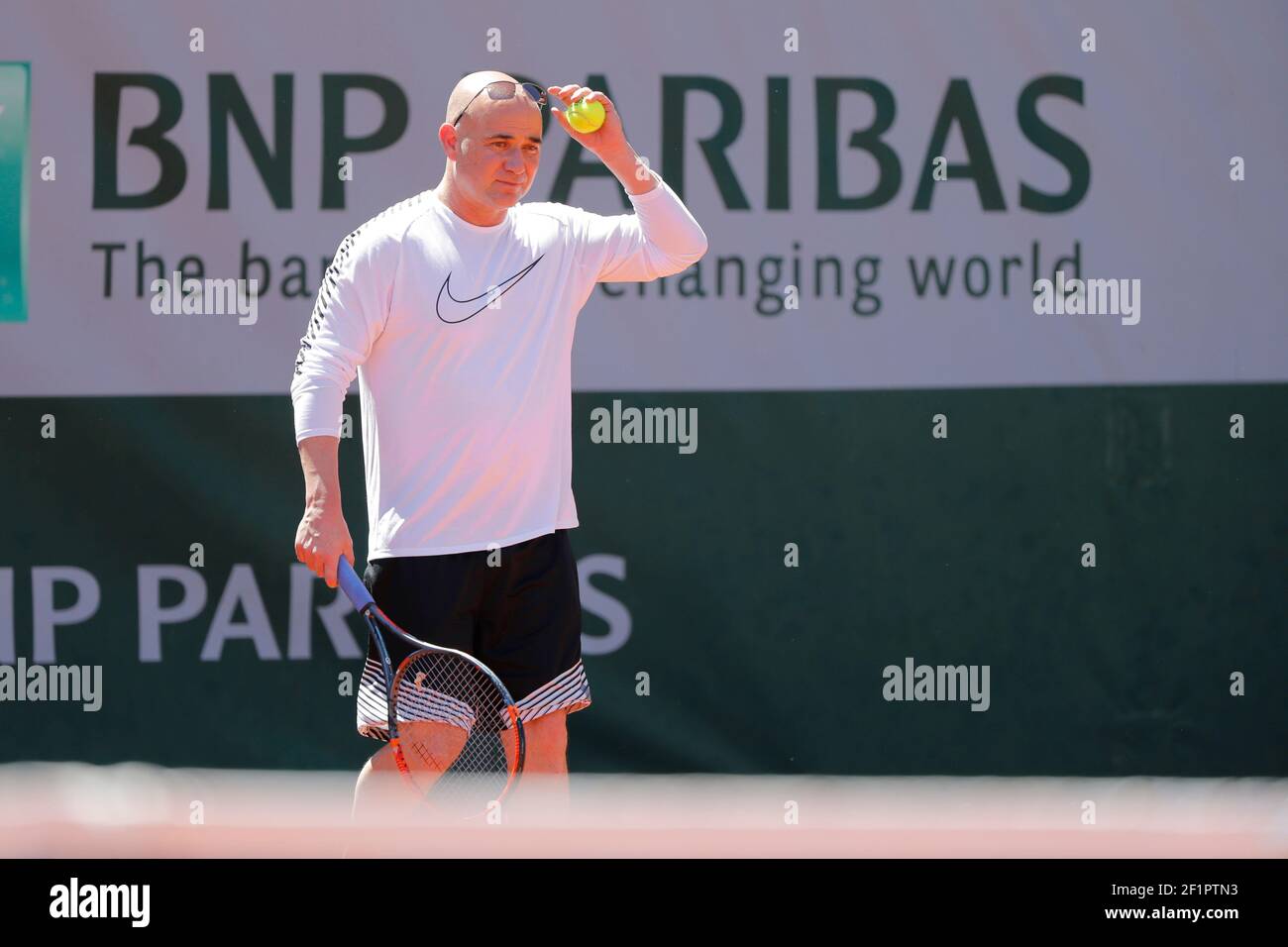 Andre Kirk Agassi (USA) new trainer of Novak Djokovic (SRB) at practice on  court 5 during the Roland Garros French Tennis Open 2017, preview, on May  ......, 2017, at the Roland Garros