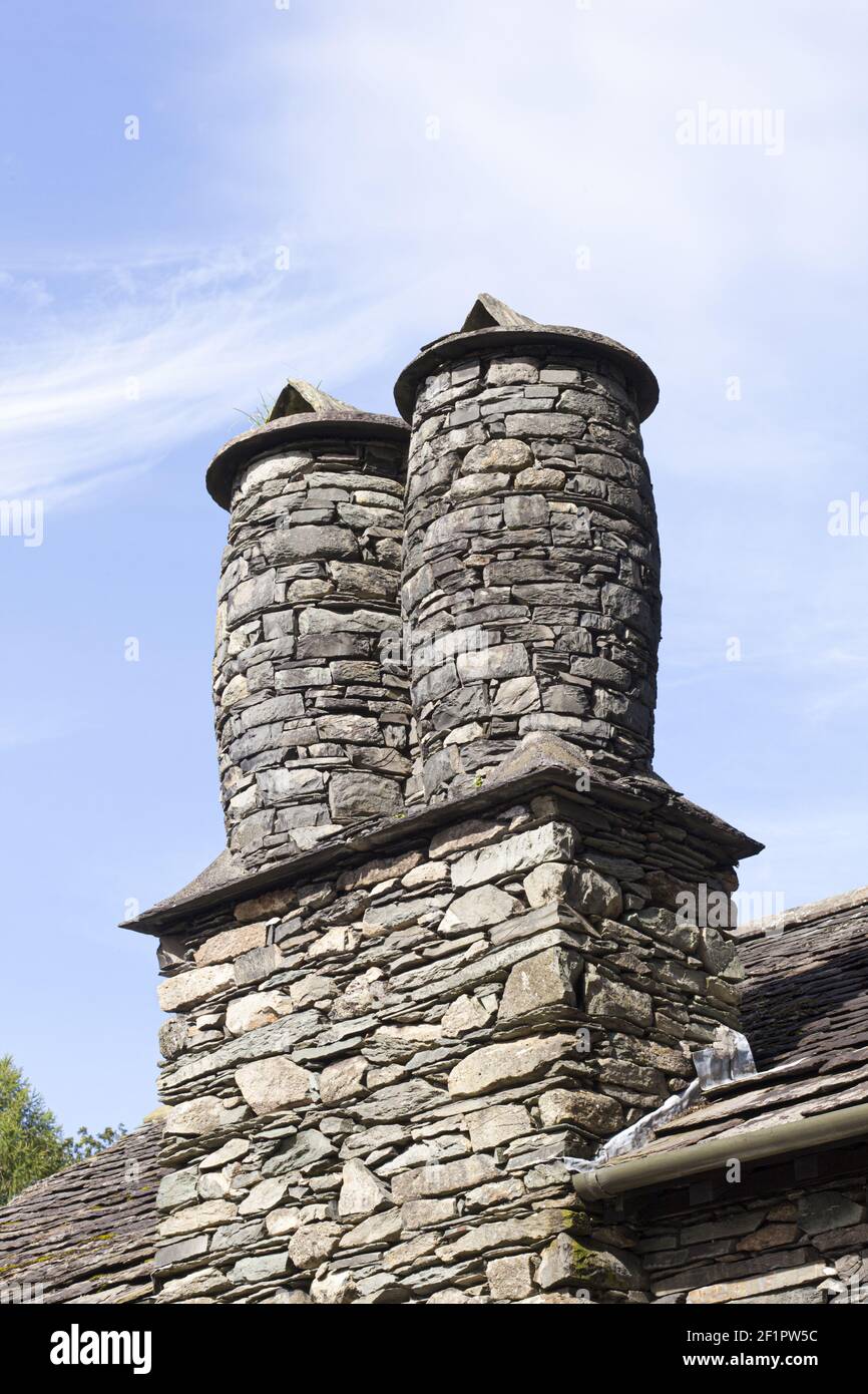 Traditional English Lake District chimneys in the village of Grasmere, Cumbria, UK Stock Photo