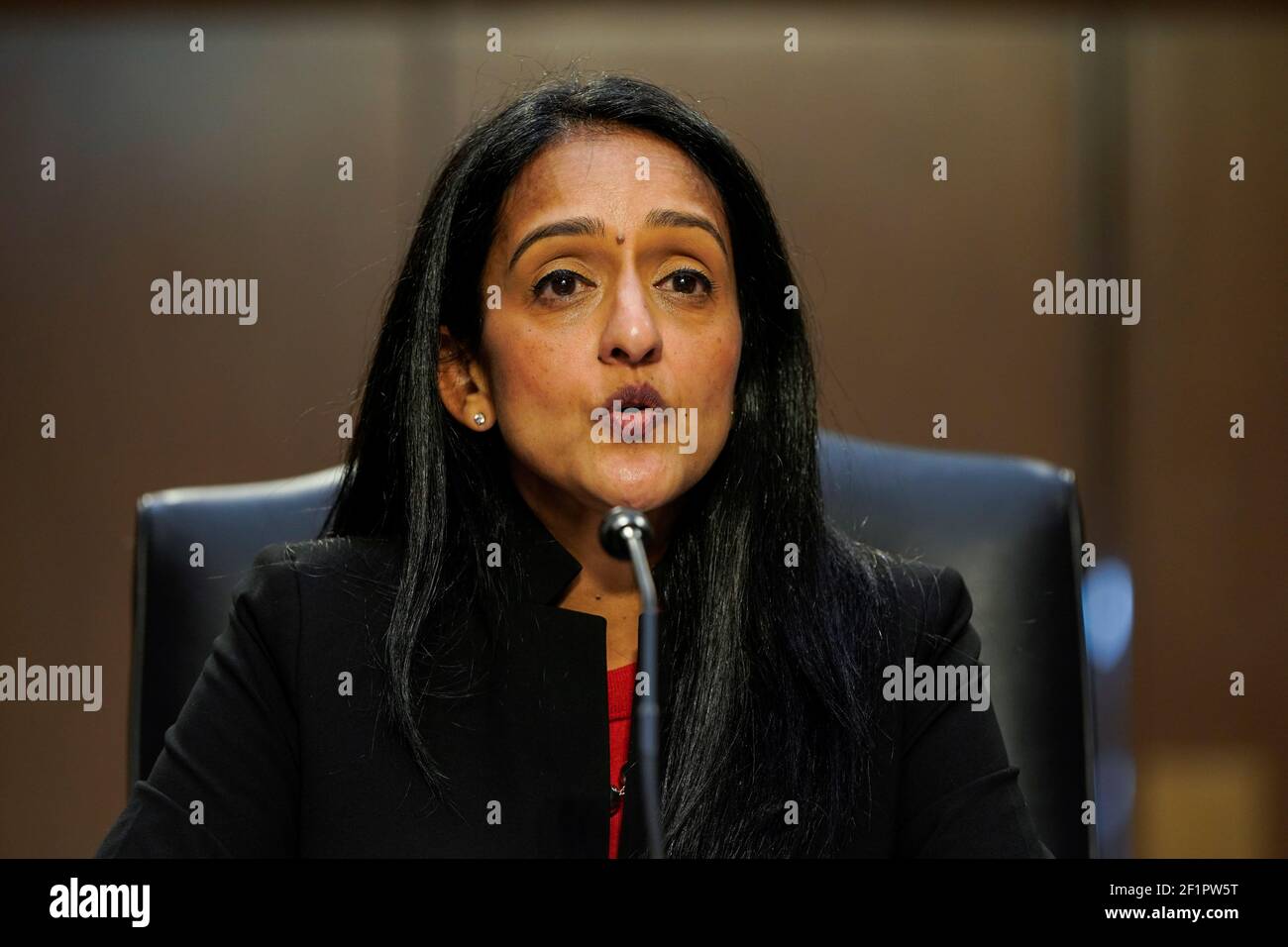 Nominee to be Associate Attorney General Vanita Gupta testifies before the Senate Judiciary Committee during her confirmation hearing on Capitol Hill in Washington, U.S., March 9, 2021.      REUTERS/Joshua Roberts Stock Photo