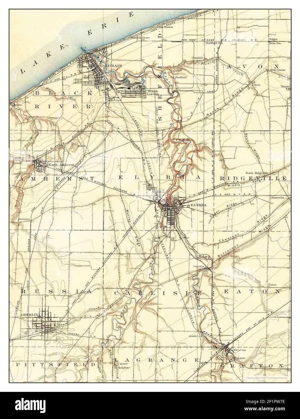 Ohio Quadrangle Topographical Map Vintage 1901 Edition Oberlin Lorain County 