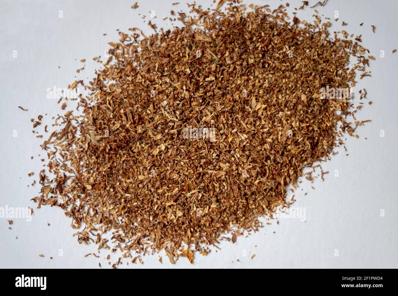 Tobacco texture. High quality dry cut tobacco big leaf, macro close up Stock Photo