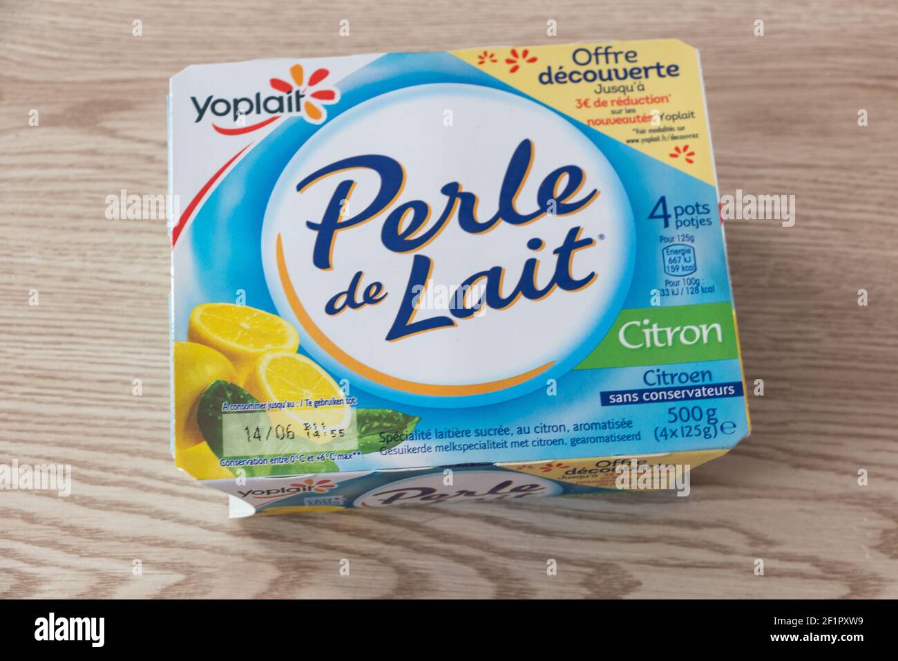 Primelin – France, June 08, 2020 : Pack of Perle de lait yoghurt