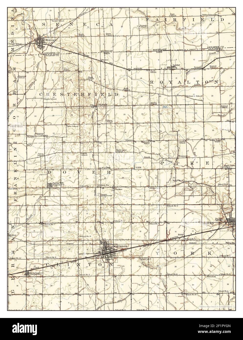 Wauseon, Ohio, map 1911, 1:62500, United States of America by Timeless Maps, data U.S. Geological Survey Stock Photo