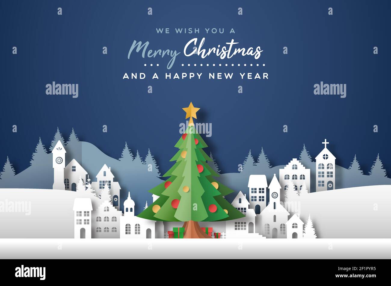 Merry Christmas Happy New Year greeting card illustration of ...