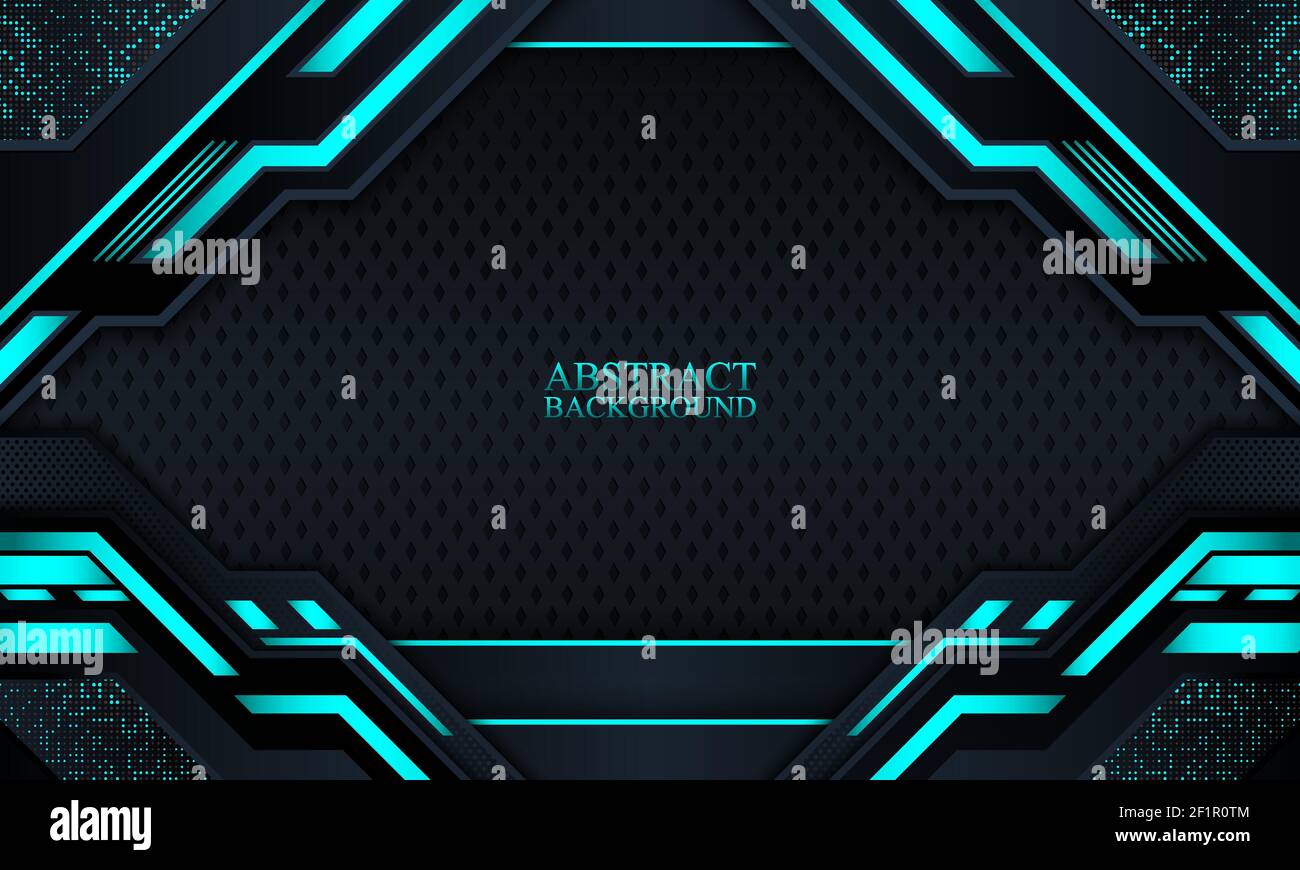 Abstract dark navy technology background with blue neon light ...