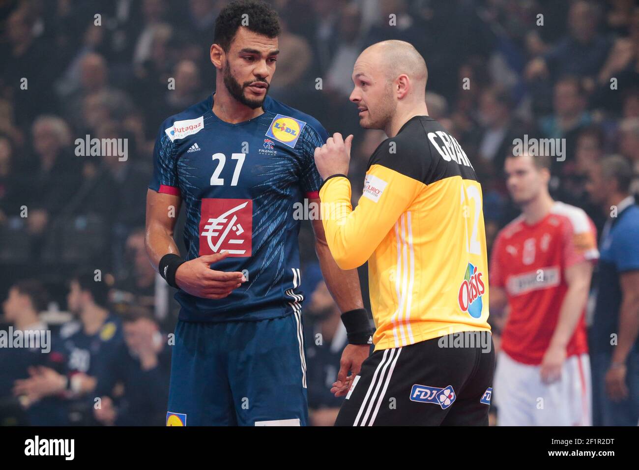 Vincent GERARD (FRA) and Adrien DIPANDA (FRA) during the Golden League Paris 2018 Handball match between France and Denmark on January 7, 2018 at AccorHotels Arena in Paris, France - Photo Stephane Allaman / DPPI Stock Photo