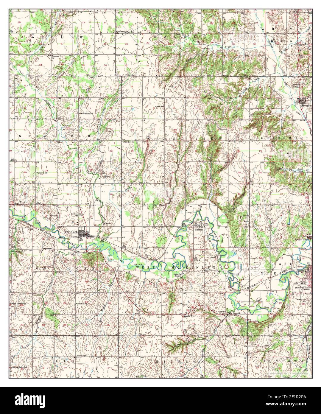 Fort Cobb, Oklahoma, map 1951, 162500, United States of America by