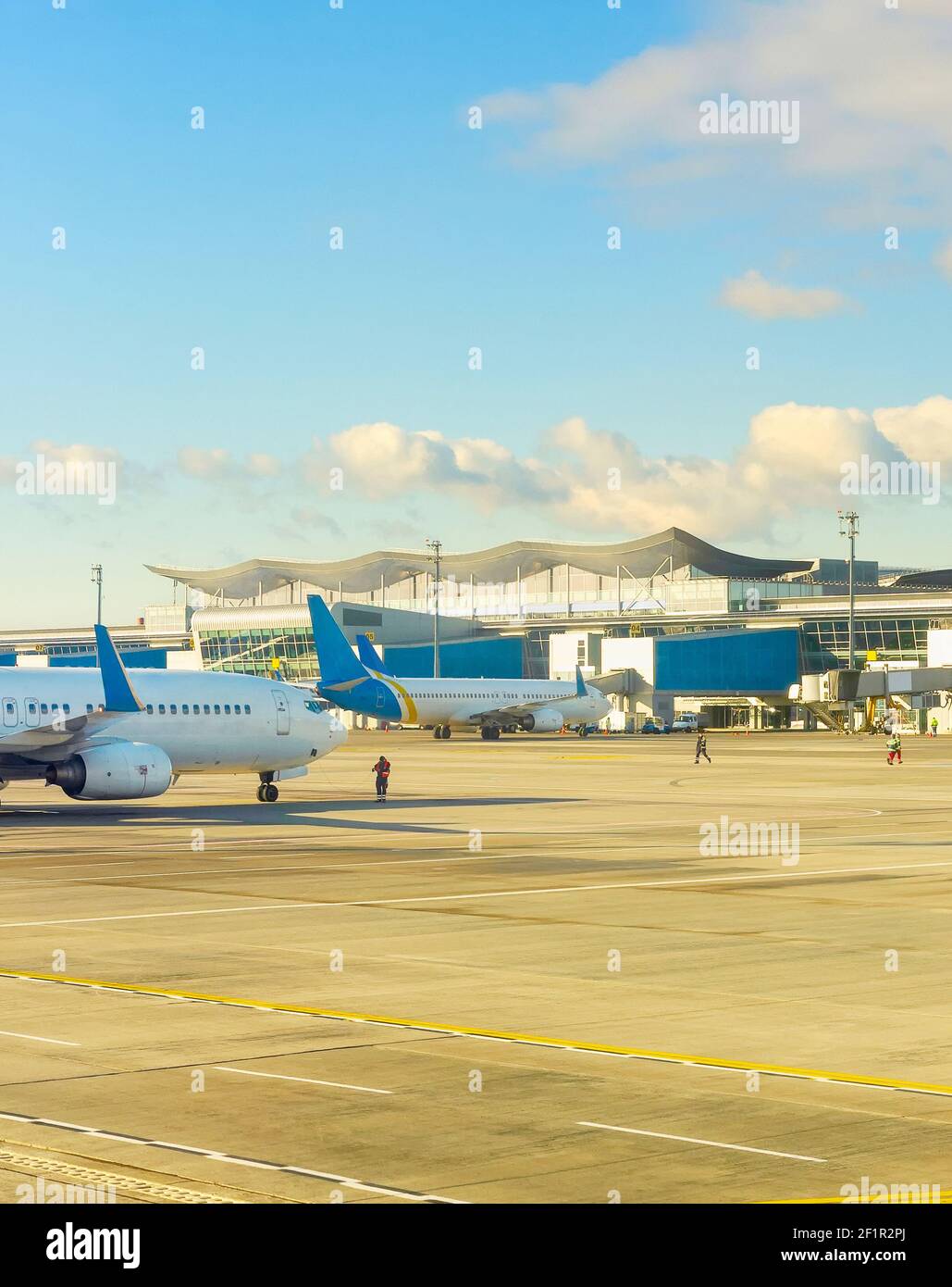Airplanes  airport  runway  terminal  Kiev Stock Photo