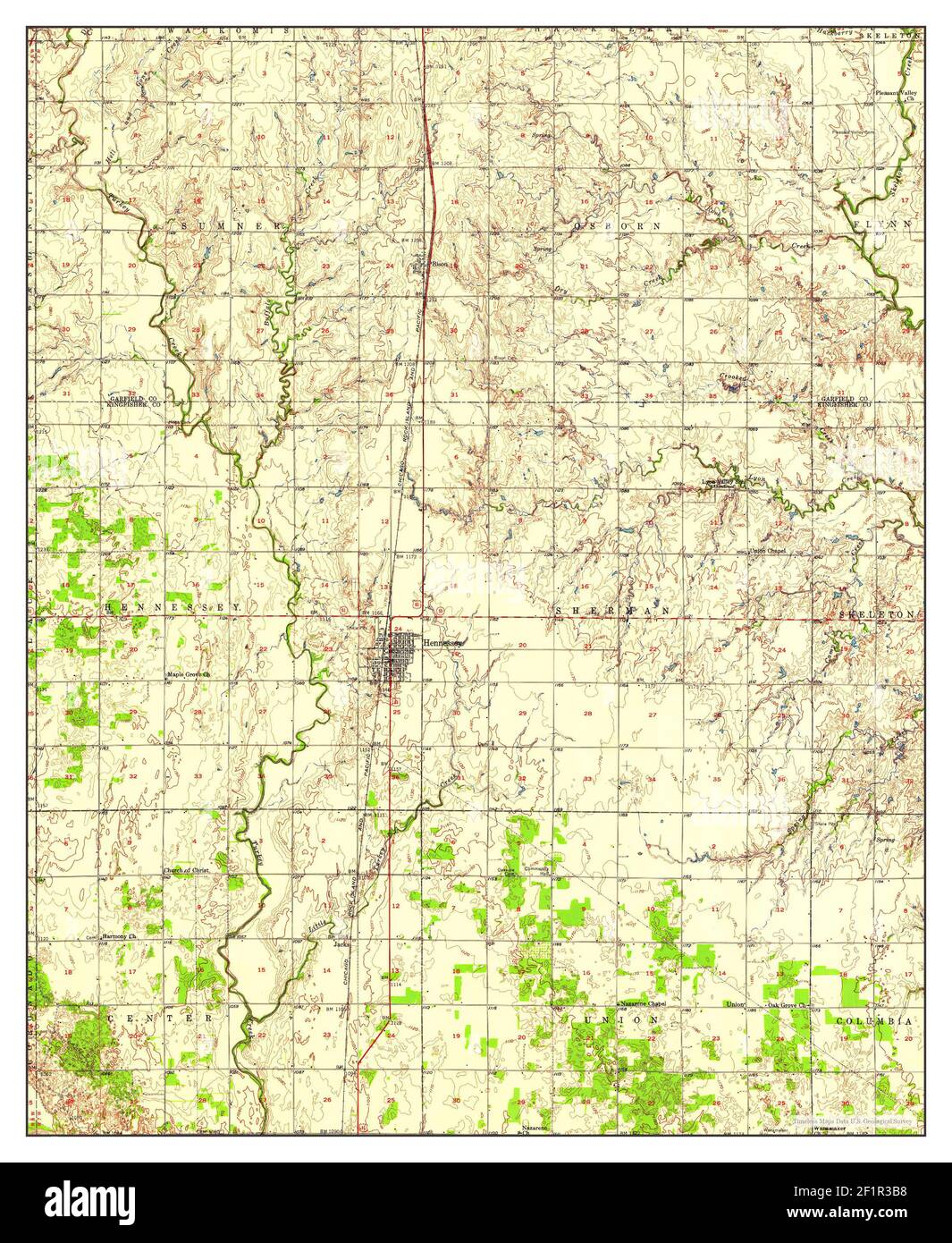 Hennessey, Oklahoma, map 1956, 162500, United States of America by