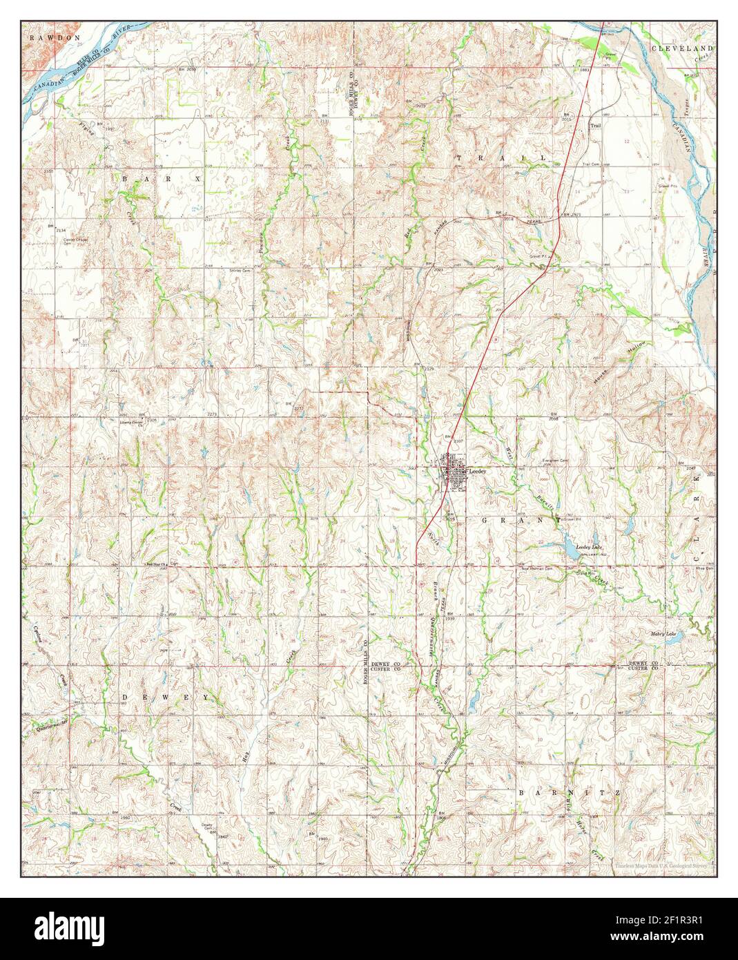 Leedey, Oklahoma, map 1961, 1:62500, United States of America by Timeless Maps, data U.S. Geological Survey Stock Photo