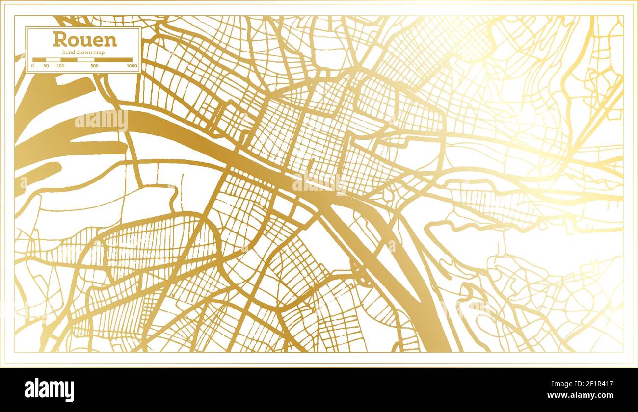 Rouen France City Map in Retro Style in Golden Color. Outline Map. Vector Illustration. Stock Vector