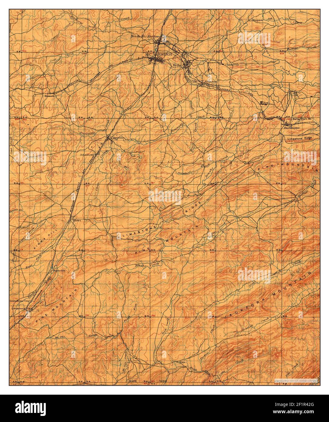 McAlester, Oklahoma, map 1898, 1:125000, United States of America by Timeless Maps, data U.S. Geological Survey Stock Photo