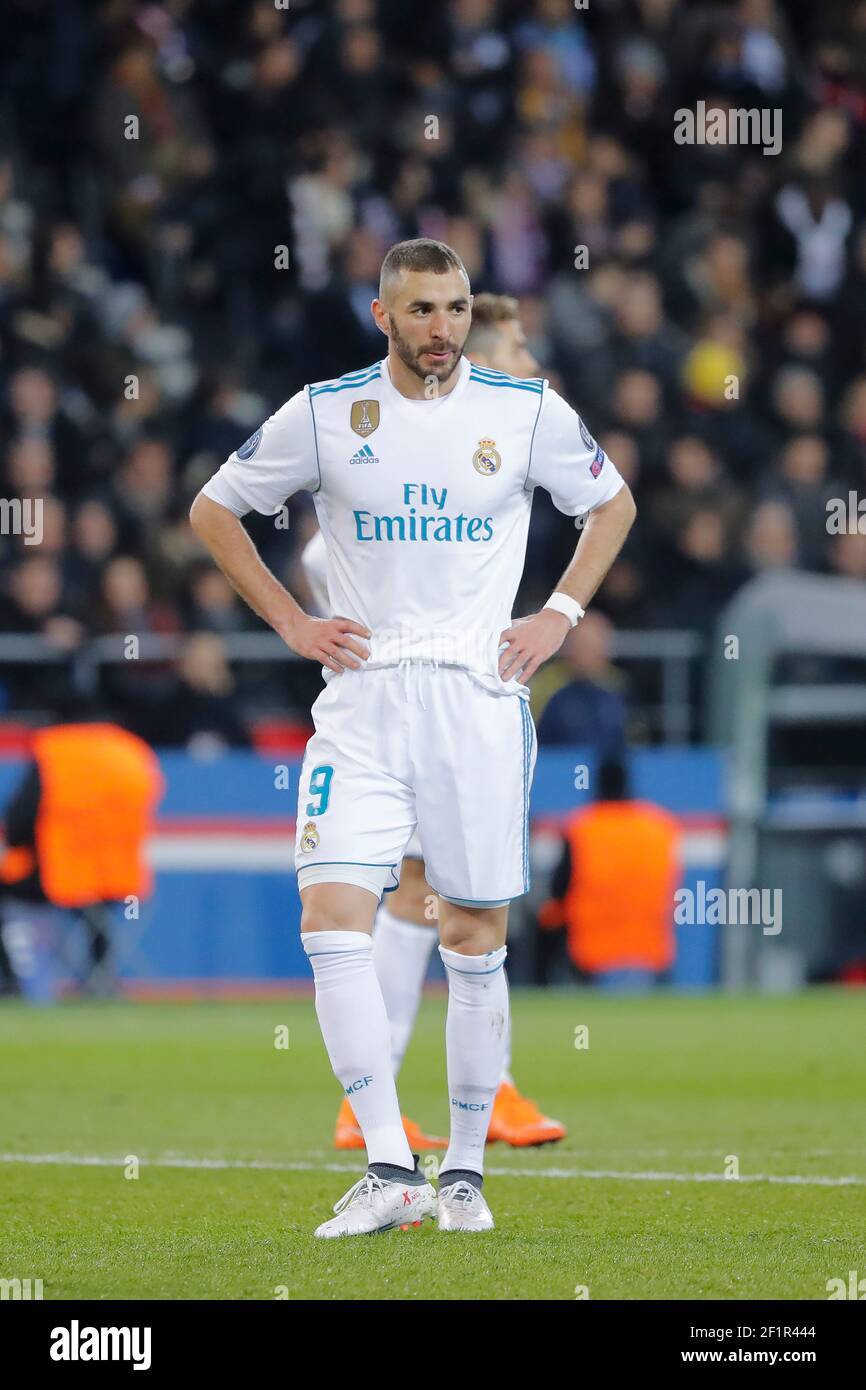 Karim Benzema (Real Madrid Club de Futbol), Cristiano Ronaldo dos Santos  Aveiro (Real Madrid Club de Futbol) during the UEFA Champions League, round  of 16, 2nd leg football match between Paris Saint-Germain