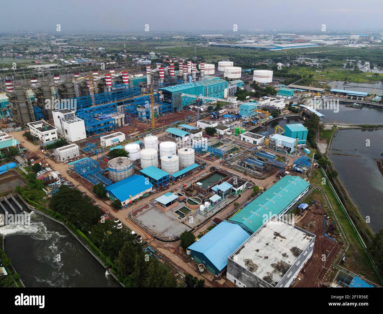 Aerial view of Oil and gas industry - refinery after rain - factory ...