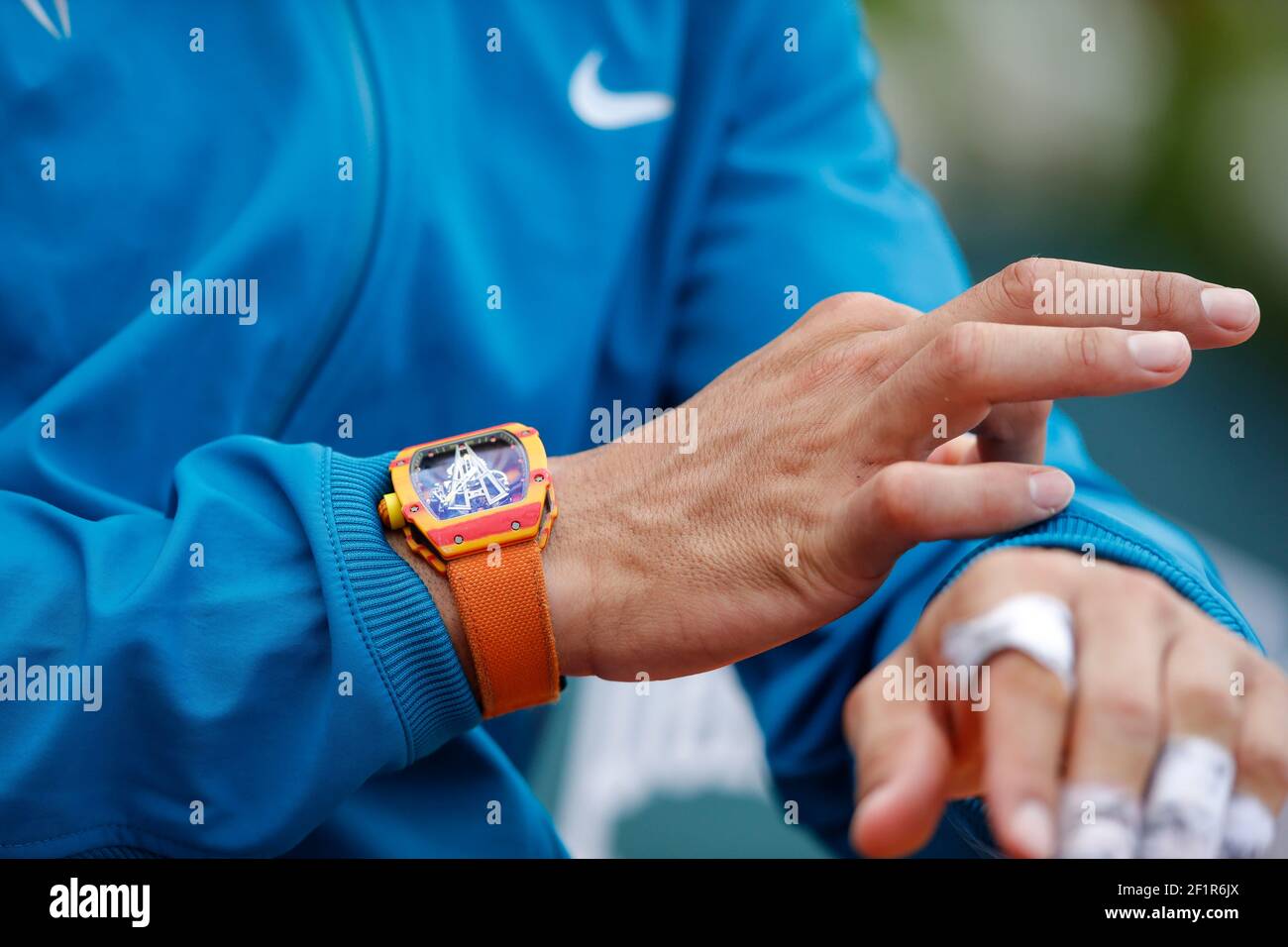 Richard Mille watch clock Rafael NADAL (ESP) during the Roland Garros French Tennis Open 2018, single