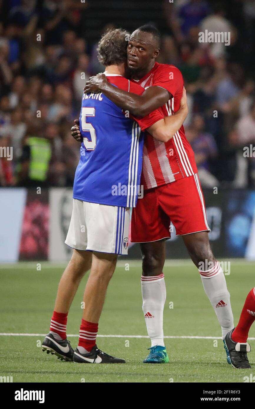 Laurent Blanc (France 98) and Usain Bolt (FIFA 98) during the 2018 Friendly  Game football match