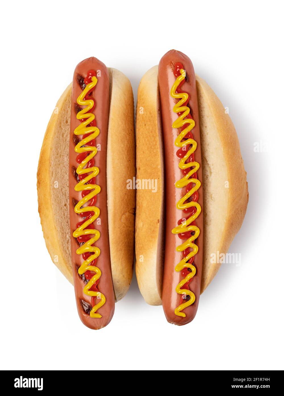Hot dog with ketchup and mustard on white Stock Photo Alamy